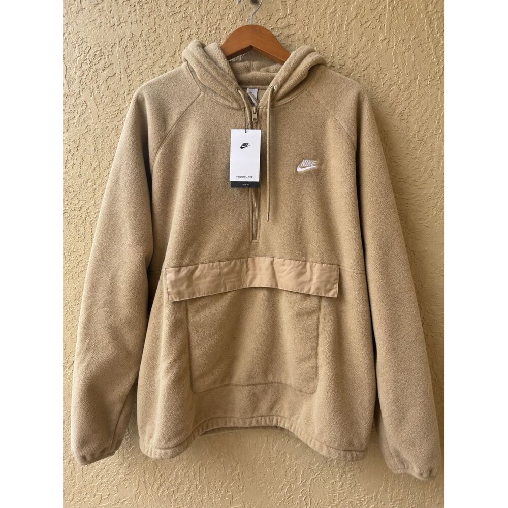 Nike Club Therma-FIT Fleece Half Zip Hoodie Men's XL Beige HV1439-297 NWT